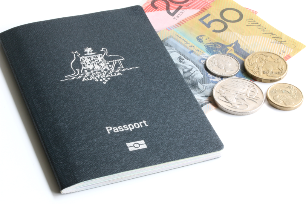 Australian passport and money